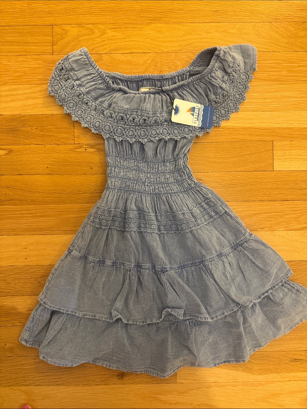 NWT Girls Blue Ruffled Off-Shoulder Dress